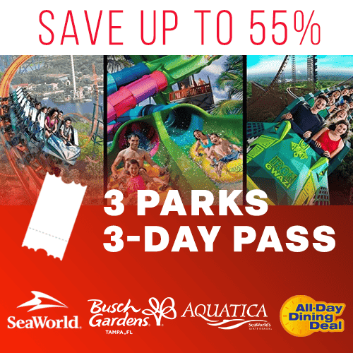 Seaworld Orlando 3-Day Ticket All Day Dining Multi-Park